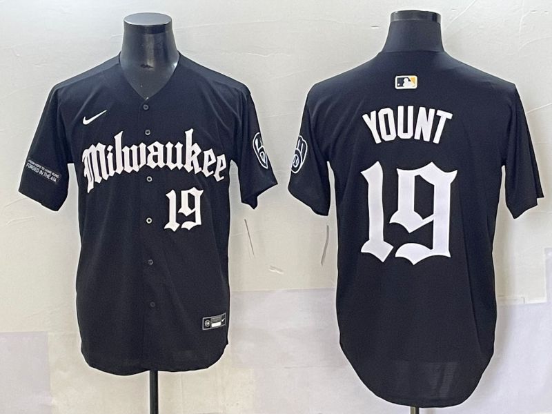 Men 2025 Milwaukee Brewers #19 Yount Black Five generations Joint Name Nike MLB Jersey style 10